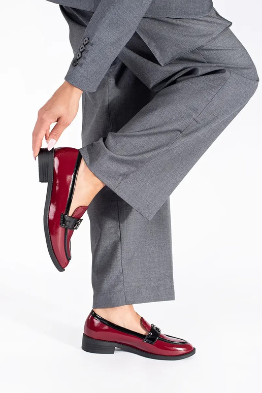 Borgonha mulheres mocassins lacado Borgonha mulheres mocassins lacado