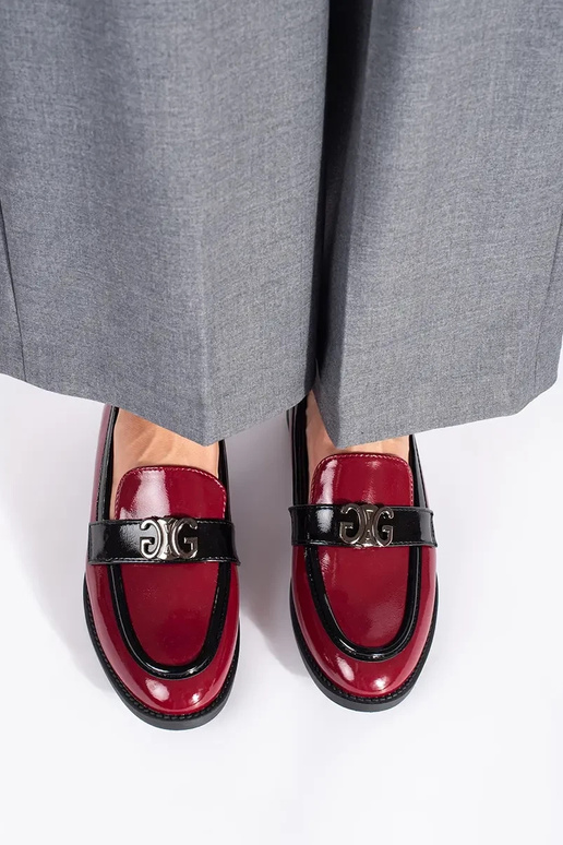 Borgonha mulheres mocassins lacado Borgonha mulheres mocassins lacado