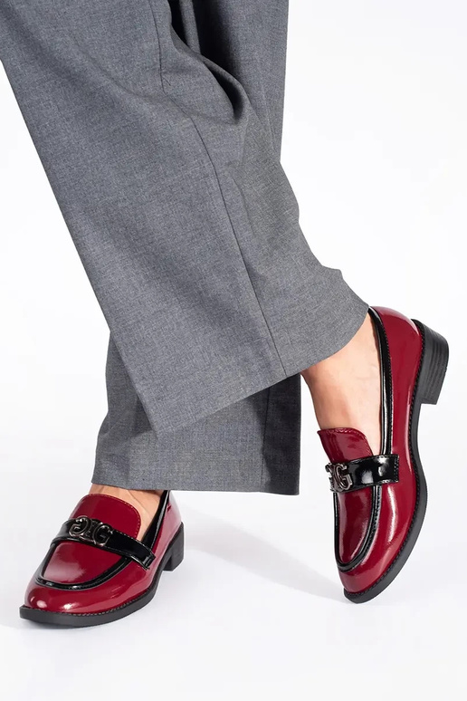 Borgonha mulheres mocassins lacado Borgonha mulheres mocassins lacado