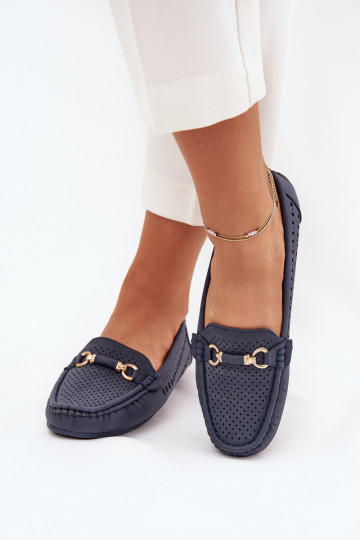 mocassins femininos com elementos abertos com enfeites azul escuro Kaydance 2