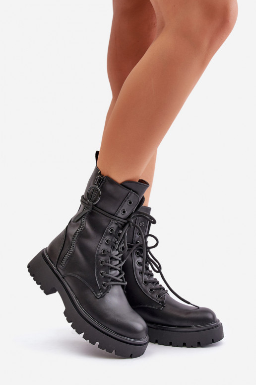 aquecimento Botins de trabalho Feminino de couro ecológico cor preta Nealandra