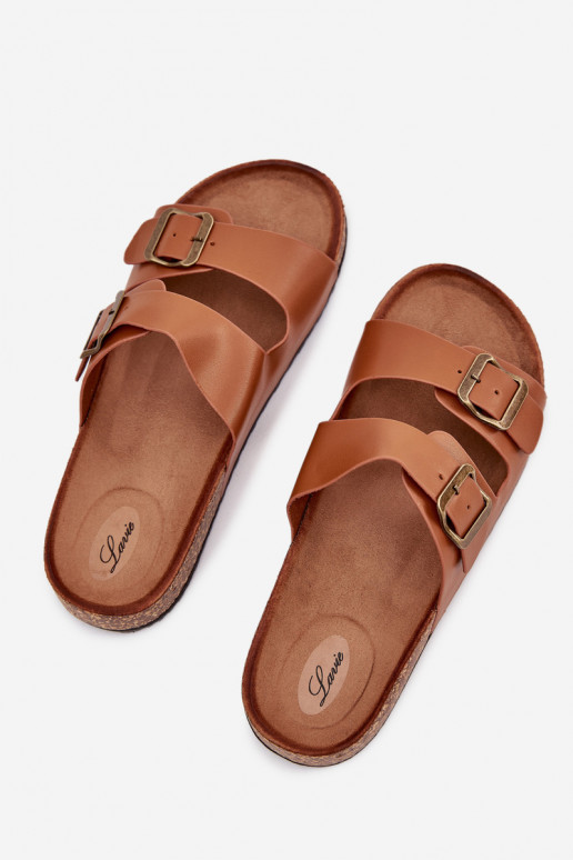 Feminino Chinelos com uma plataforma com fivelas cor marrom Vesina Feminino Chinelos com uma plataforma com fivelas cor marrom Vesina