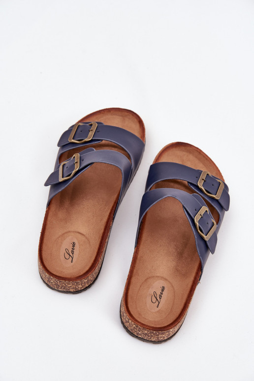 Feminino Chinelos com uma plataforma com fivelas azul escuro Vesina Feminino Chinelos com uma plataforma com fivelas azul escuro Vesina