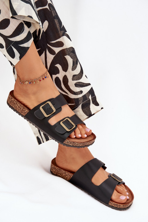 Feminino Chinelos com uma plataforma com fivelas cor preta Vesina Feminino Chinelos com uma plataforma com fivelas cor preta Vesina