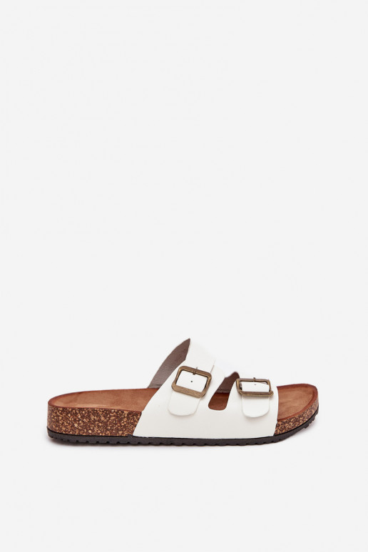 Feminino Chinelos com uma plataforma com fivelas cor branca Vesina Feminino Chinelos com uma plataforma com fivelas cor branca Vesina