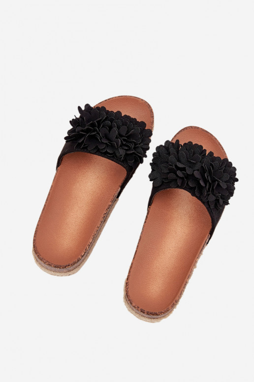 Chinelos femininos com uma plataforma Com decoraçõesi com motivos floraiskami cor preta Tessara Chinelos femininos com uma plataforma Com decoraçõesi com motivos floraiskami cor preta Tessara