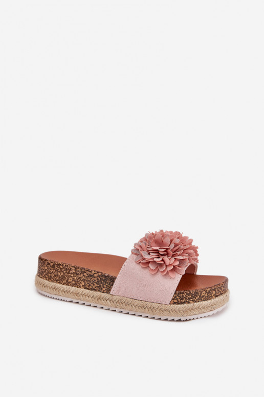 Chinelos femininos com uma plataforma Com decoraçõesi com motivos floraiskami cor rosa Tessara