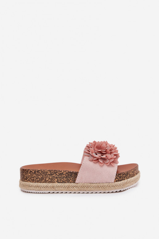 Chinelos femininos com uma plataforma Com decoraçõesi com motivos floraiskami cor rosa Tessara