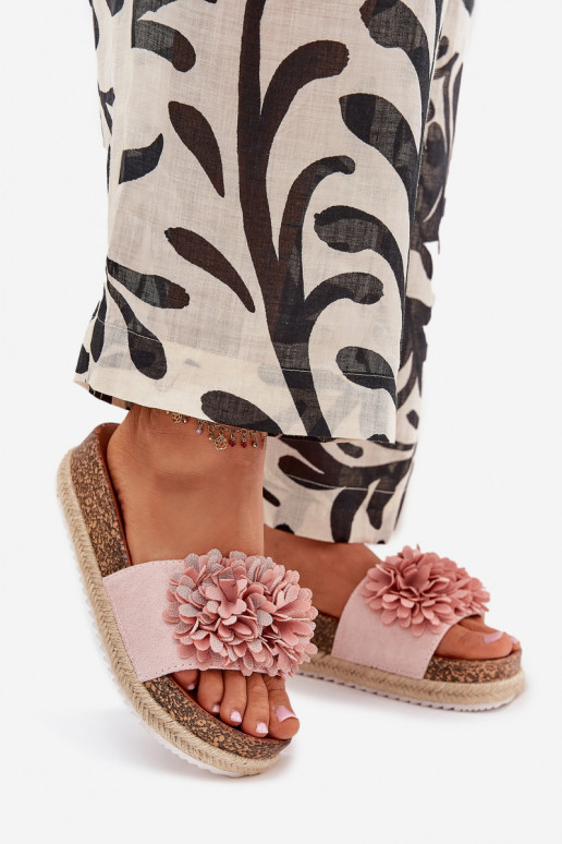 Chinelos femininos com uma plataforma Com decoraçõesi com motivos floraiskami cor rosa Tessara