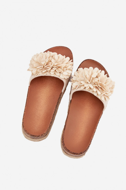 Chinelos femininos com uma plataforma Com decoraçõesi com motivos floraiskami bege Tessara Chinelos femininos com uma plataforma Com decoraçõesi com motivos floraiskami bege Tessara