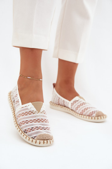 Espadrilles femininas em branco rendado com tela Faylira 2