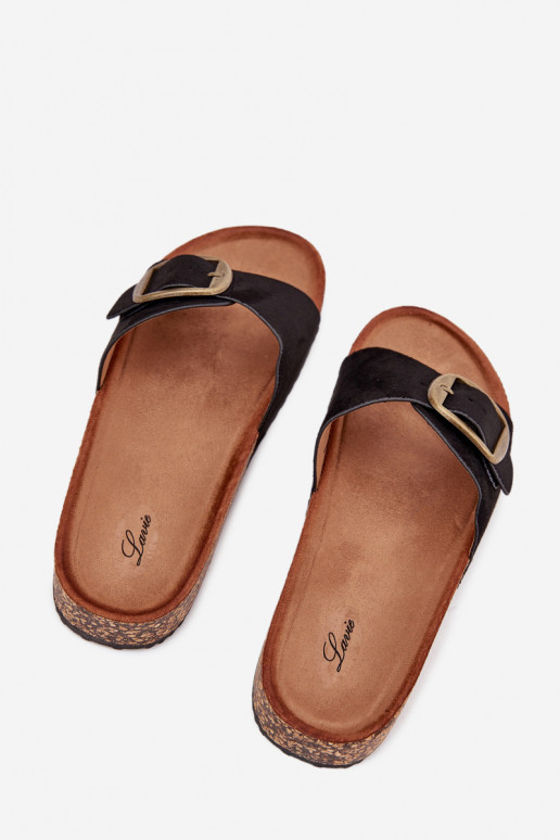 Chinelos femininos com fivelas com uma plataforma cor preta Zavira