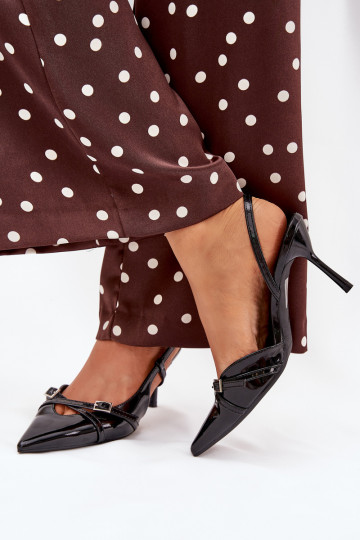 Sapatos pretos envernizados com calcanhar aberto e tiras Ravira 2