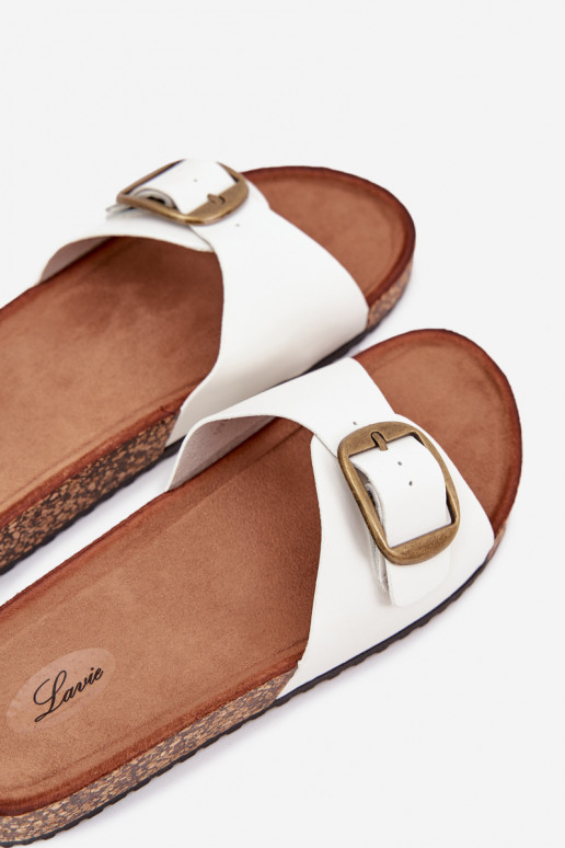 Chinelos femininos com uma plataforma com fivelas cor branca Vianara