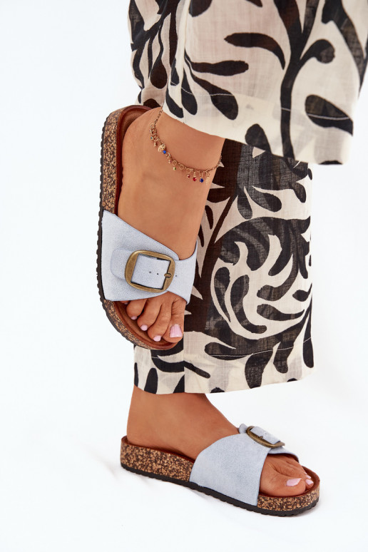 Chinelos femininos com fivelas com uma plataforma cor azul Zavira