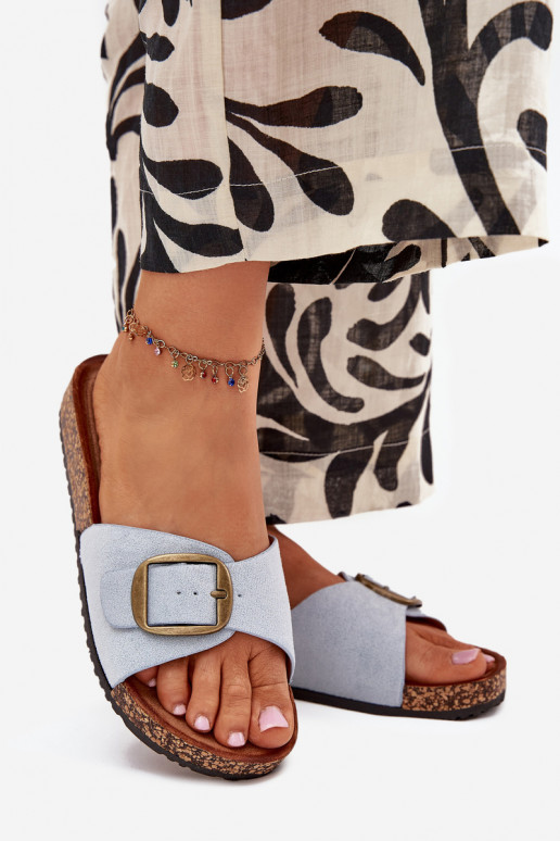 Chinelos femininos com fivelas com uma plataforma cor azul Zavira