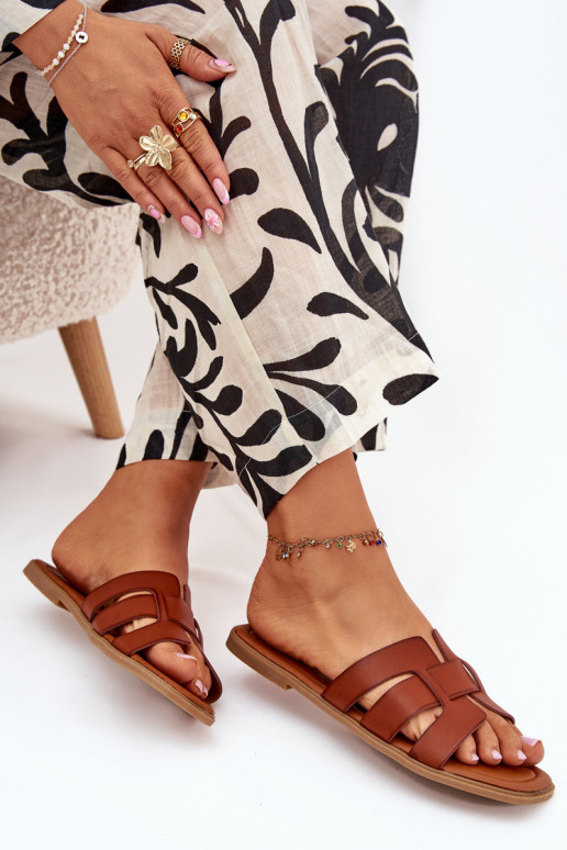 Chinelos femininos com salto largo cor marrom Mirona