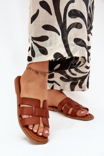 Chinelas marrons femininas com saltos largos Mirona 2