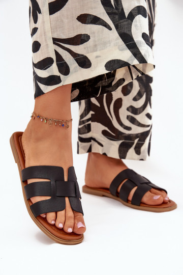 Chinelas pretas femininas com saltos largos Mirona 2