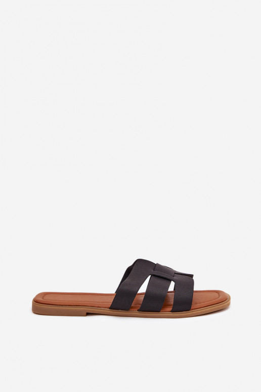 Chinelos femininos com salto largo cor preta Mirona