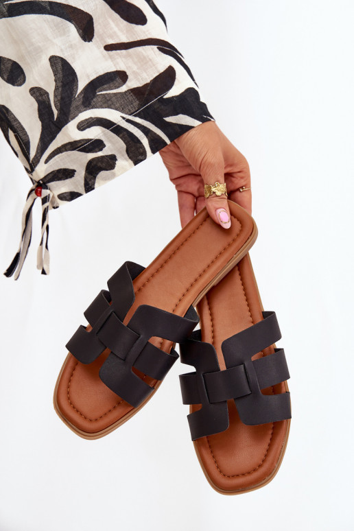 Chinelos femininos com salto largo cor preta Mirona