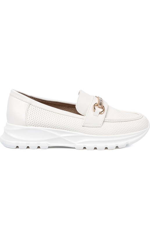 cor branca mocassins z dekoracyjnym douradom elementem. cor branca mocassins z dekoracyjnym douradom elementem.
