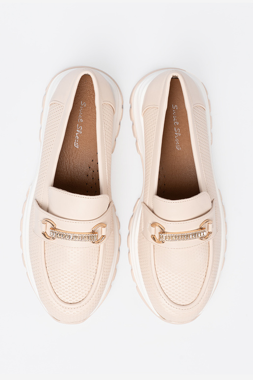 cor de marfim mocassins z dekoracyjnym douradom elementem cor de marfim mocassins z dekoracyjnym douradom elementem