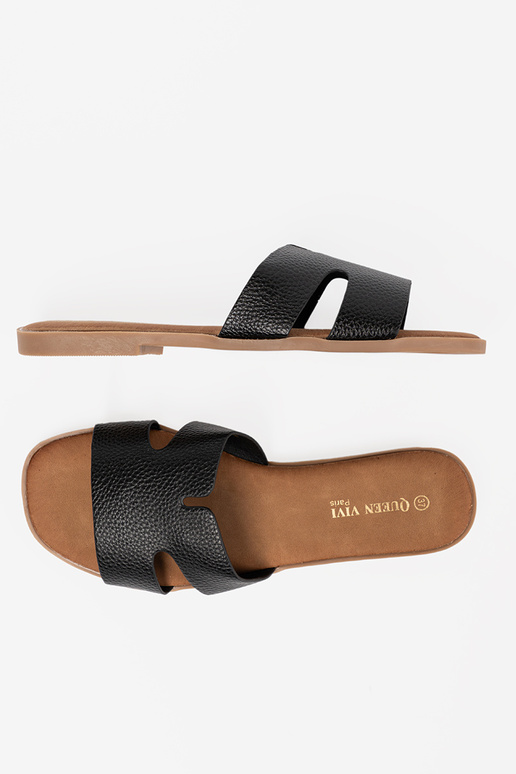 cor preta Chinelos mulheres de couro ecológico