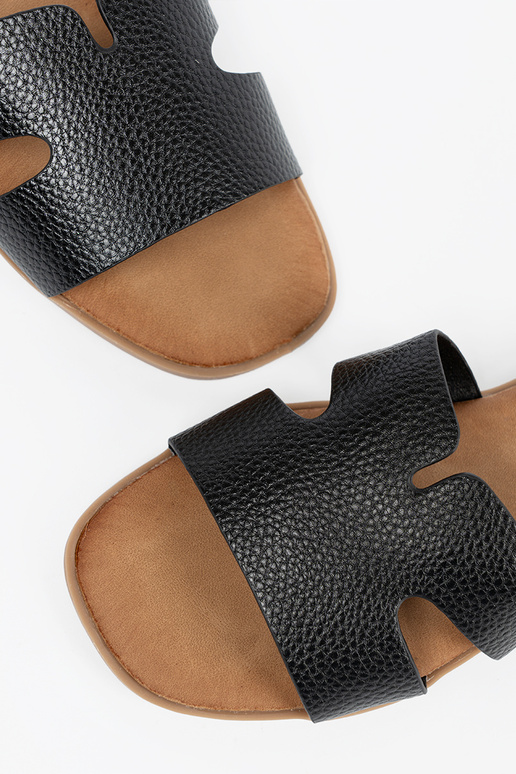 cor preta Chinelos mulheres de couro ecológico