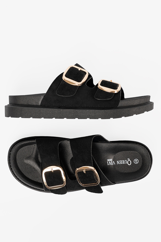 Chinelos mulheres cor preta ze douradomi klamrami