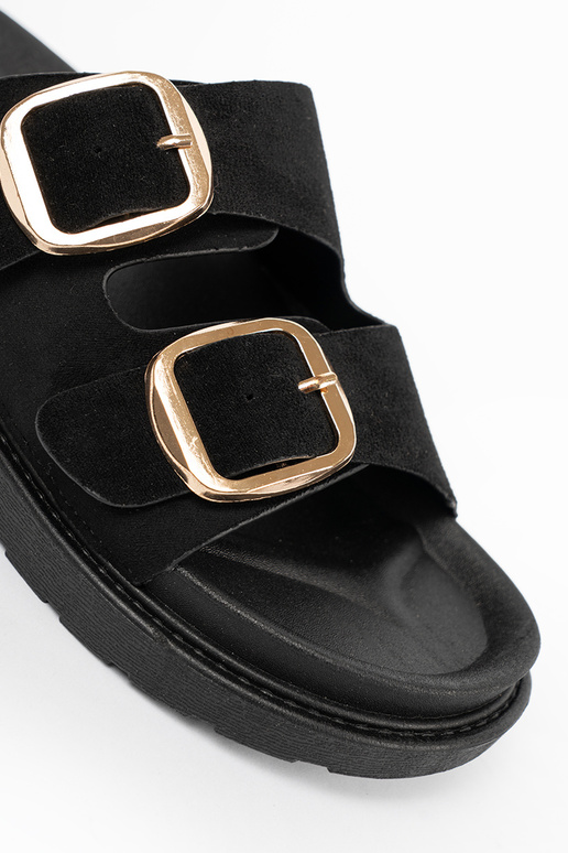 Chinelos mulheres cor preta ze douradomi klamrami