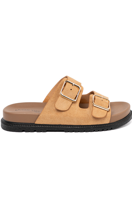 cor caramelo Chinelos mulheres ze douradomi klamrami