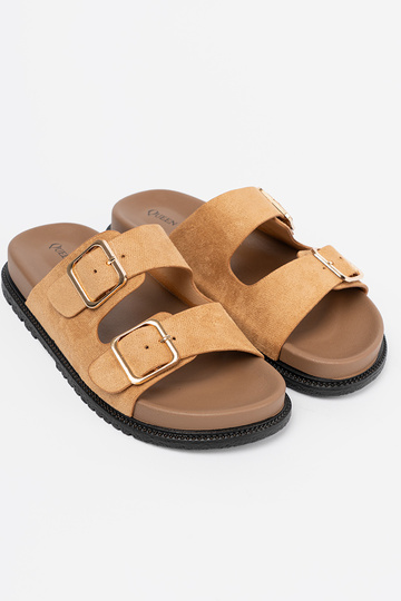 cor caramelo Chinelos mulheres ze douradomi klamrami