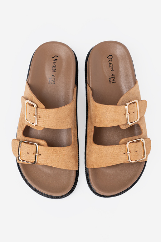 cor caramelo Chinelos mulheres ze douradomi klamrami