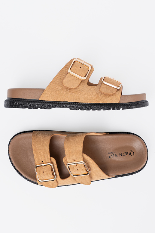 cor caramelo Chinelos mulheres ze douradomi klamrami