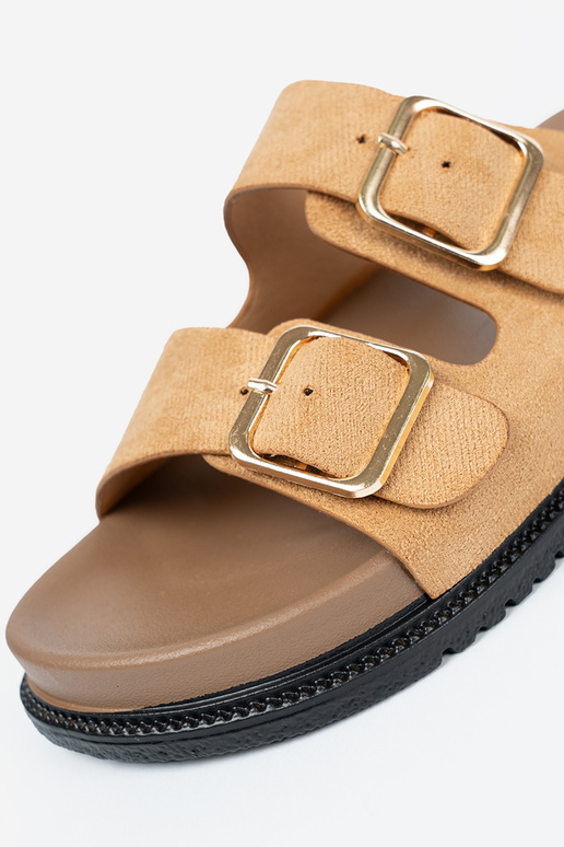 cor caramelo Chinelos mulheres ze douradomi klamrami