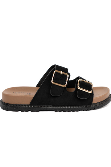 cor preta Chinelos mulheres ze douradomi klamrami 2