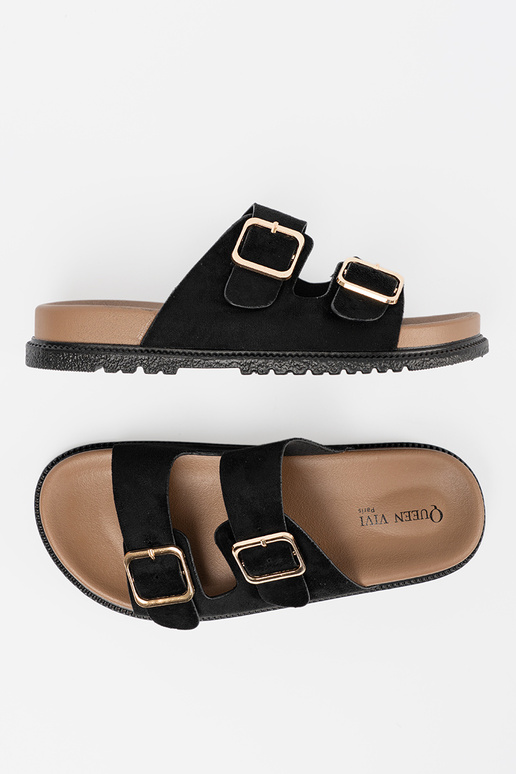 cor preta Chinelos mulheres ze douradomi klamrami