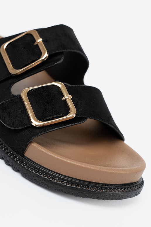 cor preta Chinelos mulheres ze douradomi klamrami