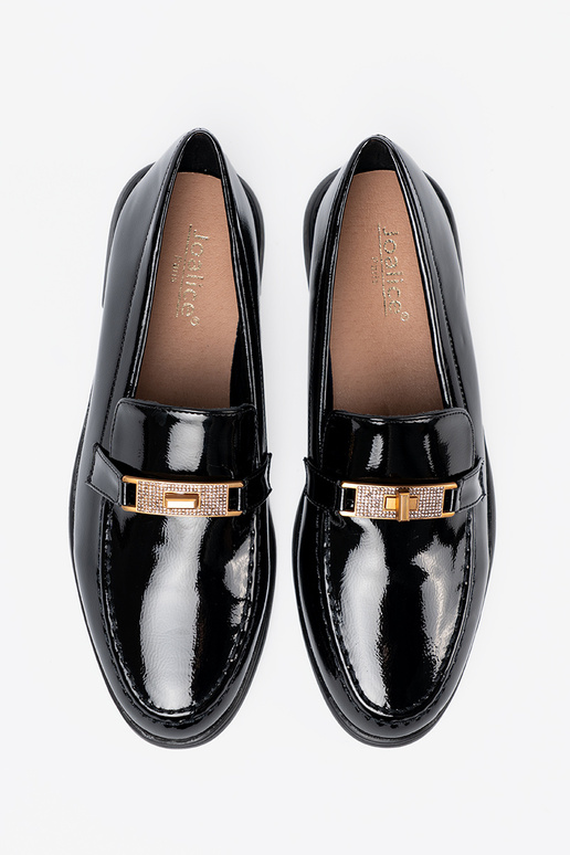 Estilo elegante lacado mocassins z złotą ozdobą Estilo elegante lacado mocassins z złotą ozdobą