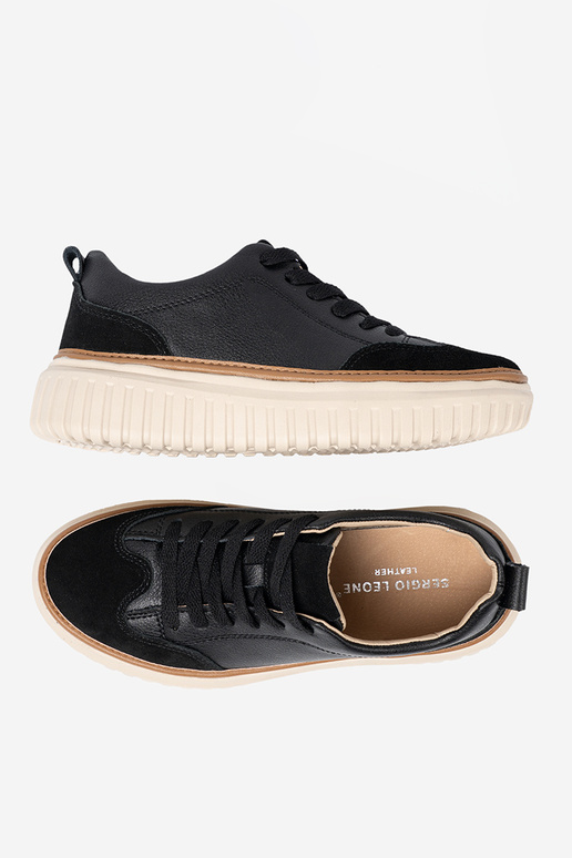 cor preta À modalo de tênis pele na begej platformie Sergio Leone