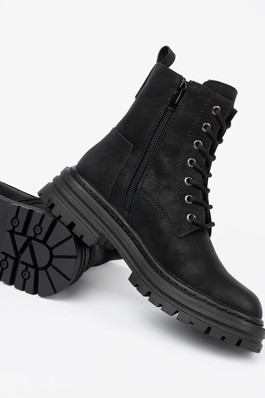 cor preta Sapatos femininose z cadarçosm i bieżnikiem Sergio Leone