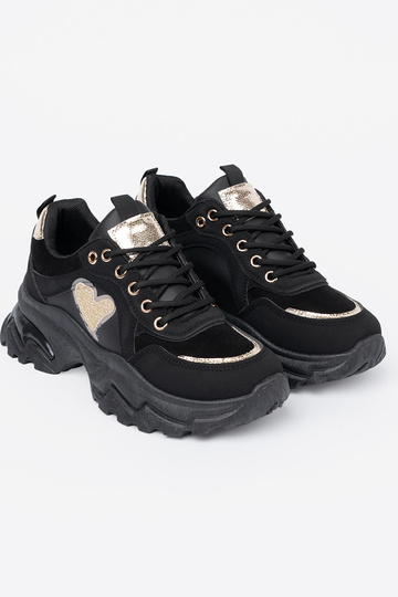 cor preta À modalo de tênis z ozdobnym douradom coraçãom