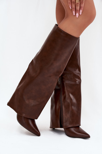 Botas de cano alto aquecidos com salto fino e bota de chocolate "Tamonia"