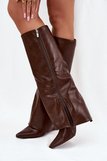 Botas de cano alto aquecidos com salto fino e bota de chocolate "Tamonia" 2