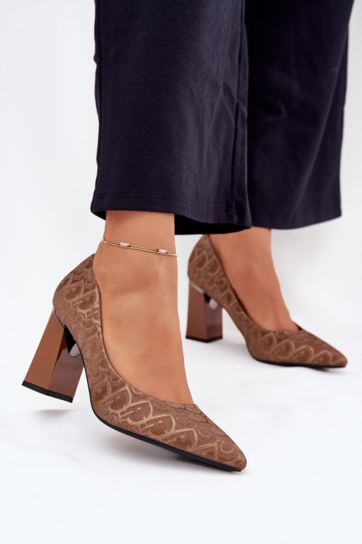 Sapatos de salto alto Com decorações Tłoczeniem Vinceza 62254 cor marrom Sapatos de salto alto Com decorações Tłoczeniem Vinceza 62254 cor marrom