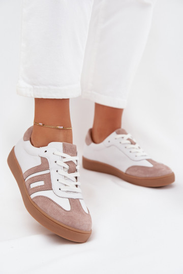 Tênis femininos de estilo esportivo de couro "Vinceza 79557" cor branca-bege