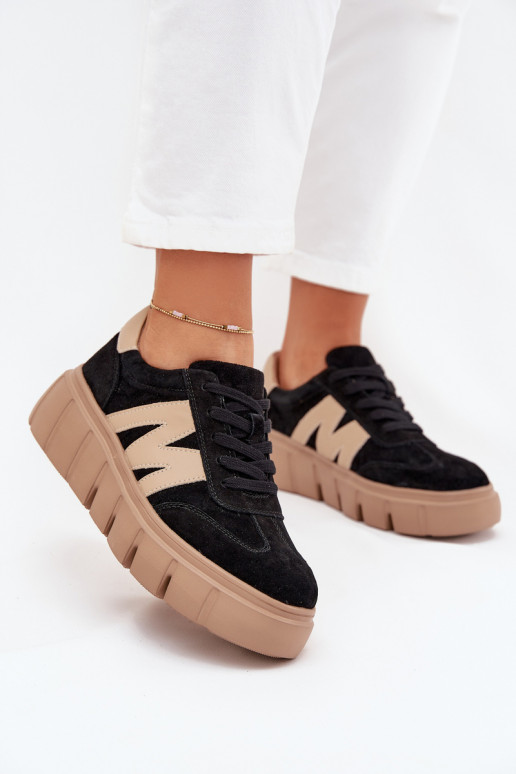 de camurça Feminino À modalo de tênis com uma plataforma Vinceza 79561 cor preta de camurça Feminino À modalo de tênis com uma plataforma Vinceza 79561 cor preta