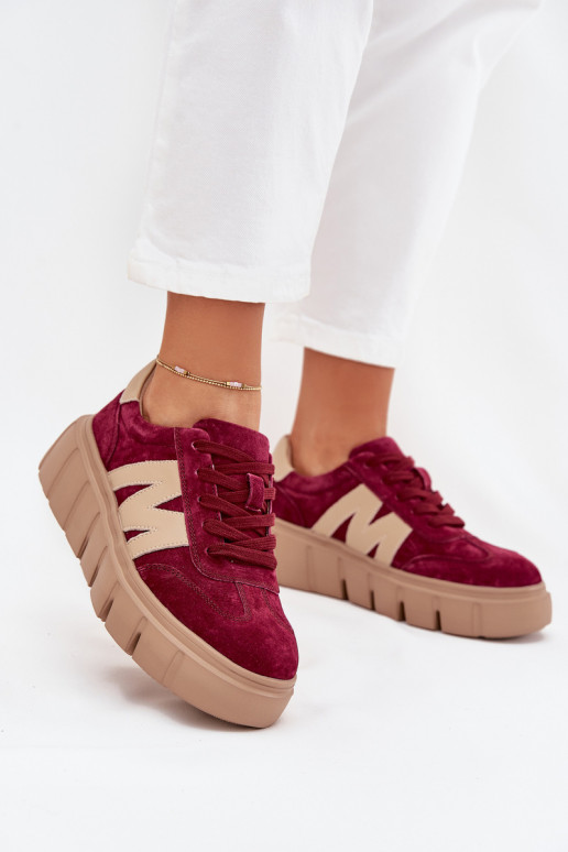 de camurça Feminino À modalo de tênis com uma plataforma Vinceza 79561 Borgonha de camurça Feminino À modalo de tênis com uma plataforma Vinceza 79561 Borgonha