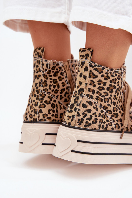 Sapatos de lazer com fitas de amarrar I Zamkiem com uma plataforma com padrões de pele de leopardo Tem que servara